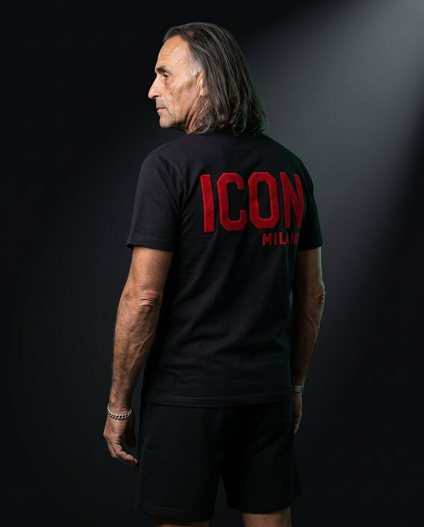 Icon Milano Set Audace Schwarz – Rückenansicht mit rotem ICON-Schriftzug