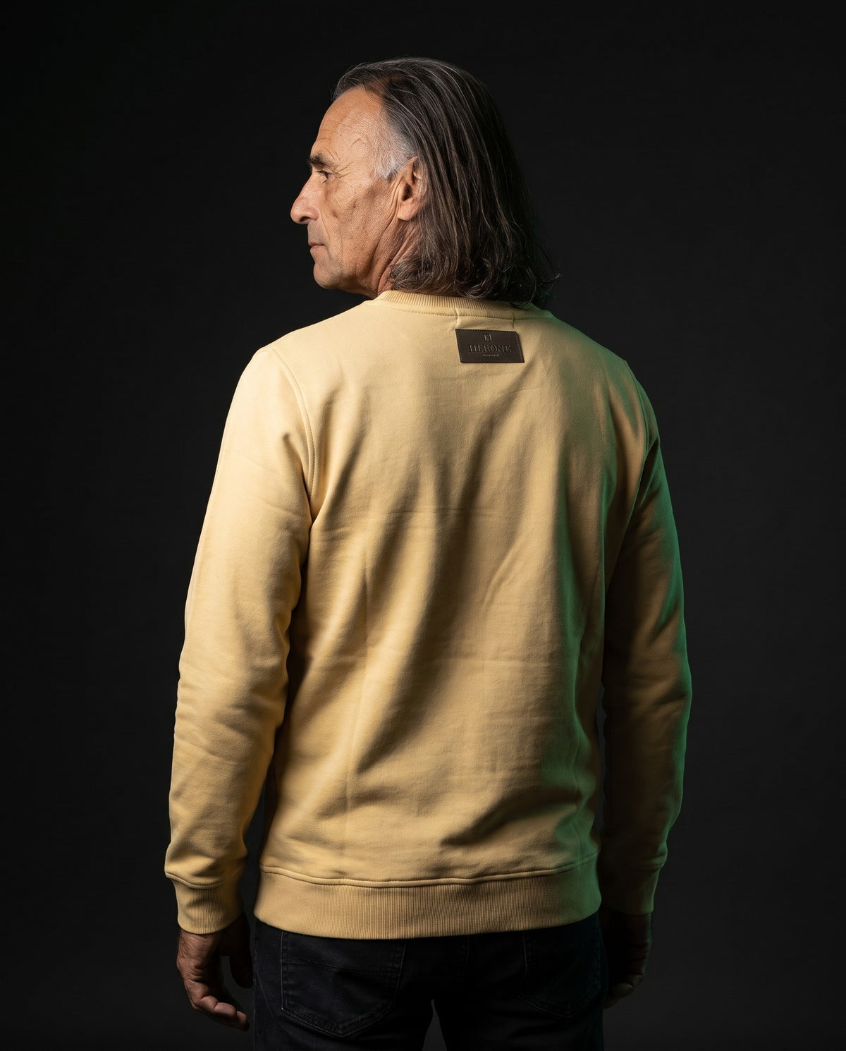 Herone Milano Pullover - Sigillo in Beige, Rückseite mit Lederlabel
