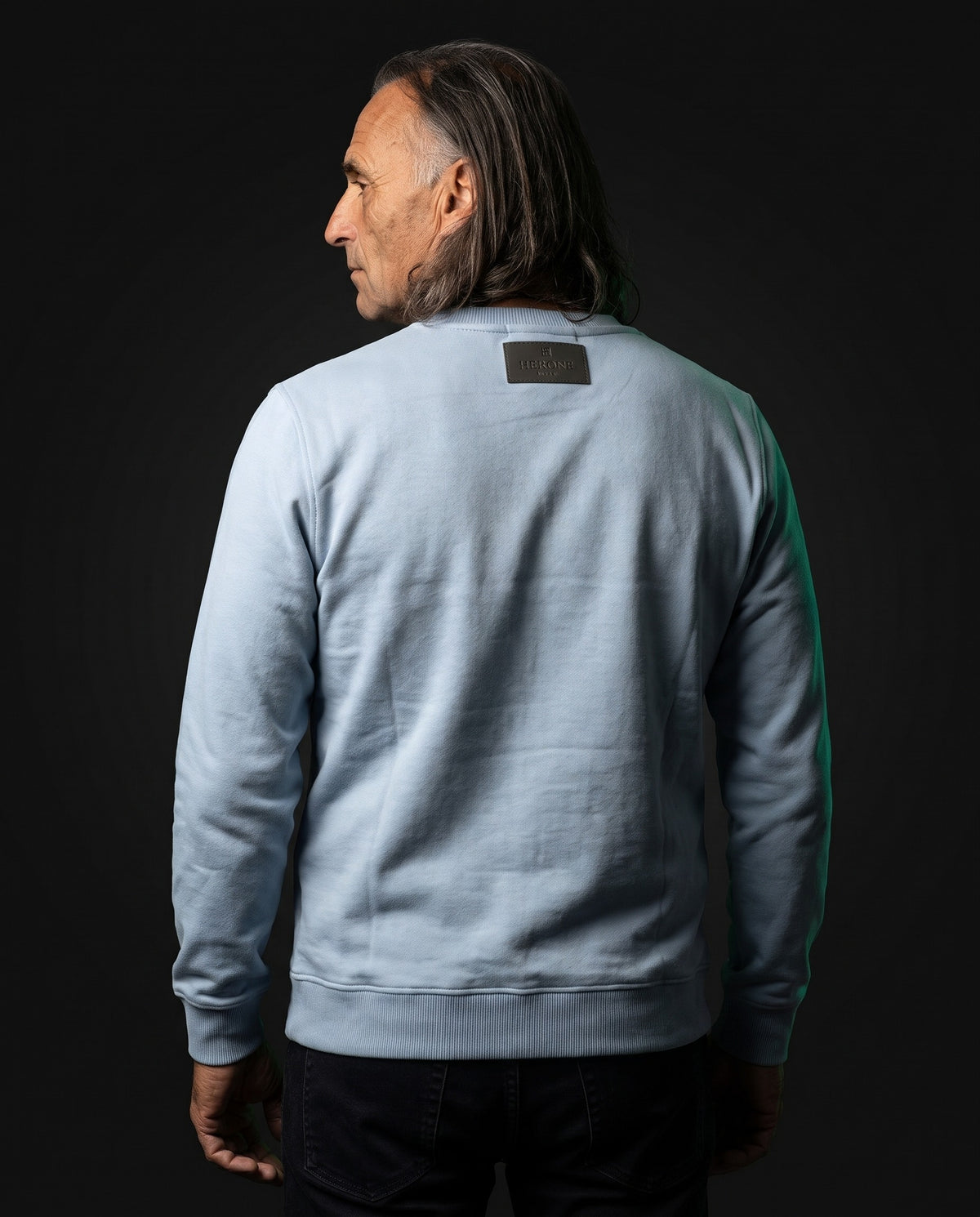 Herone Milano Pullover - Sigillo in Blau, Rückseite mit Lederlabel