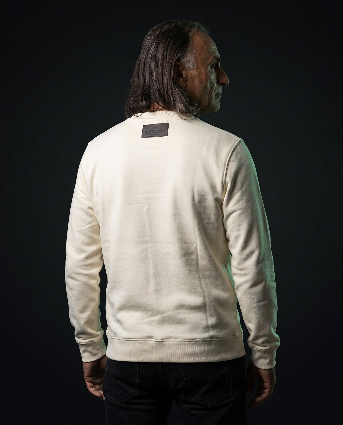 Herone Milano Pullover - Sigillo in Weiß, Rückseite mit Lederlabel
