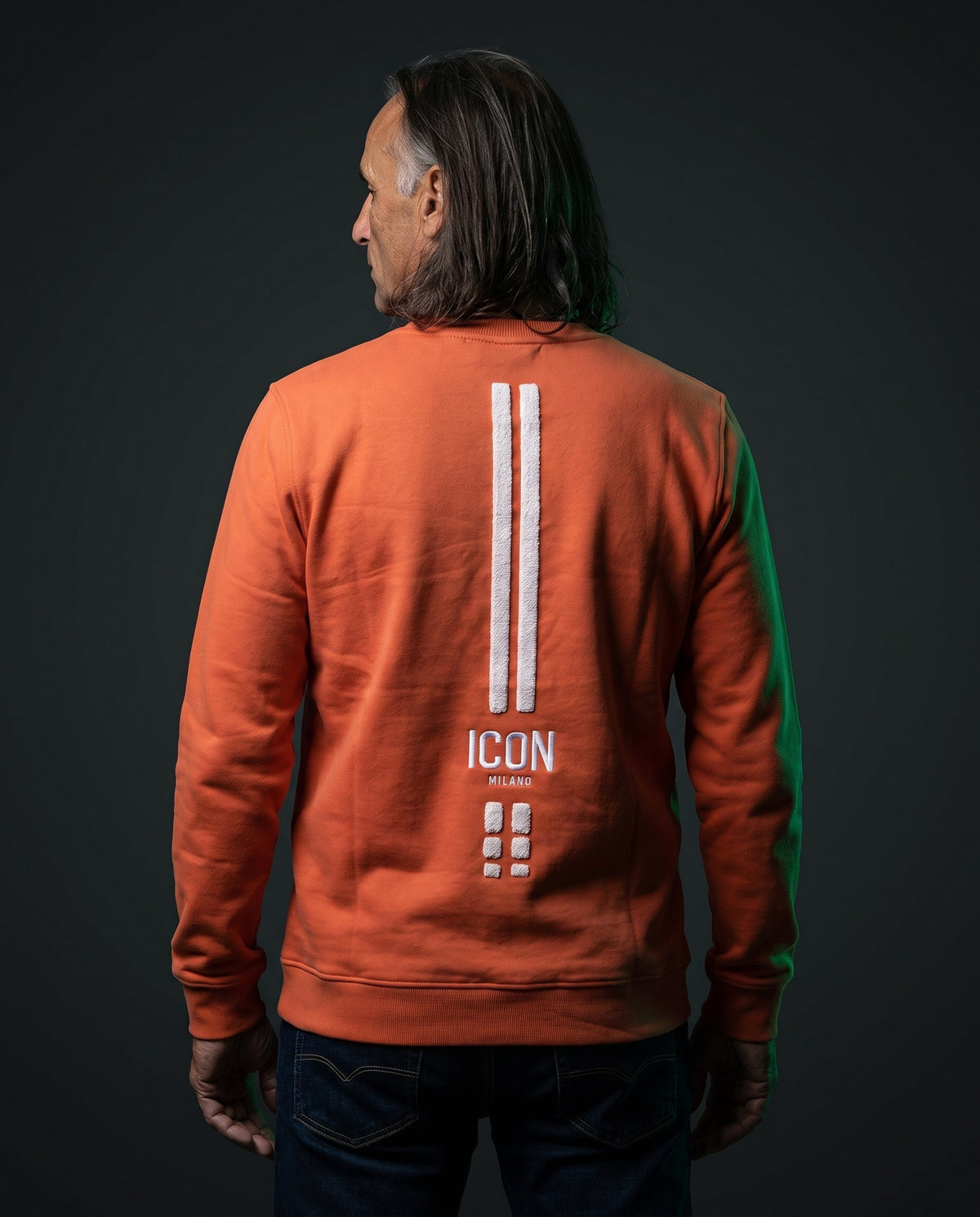 Icon Milano Pullover - Punto in Coral, Rückseite mit Chenille-Streifen