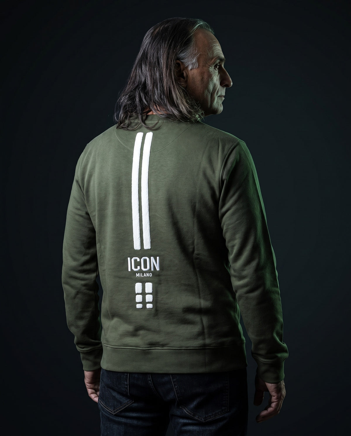 Icon Milano Pullover - Punto in Grün, Rückseite mit Chenille-Streifen