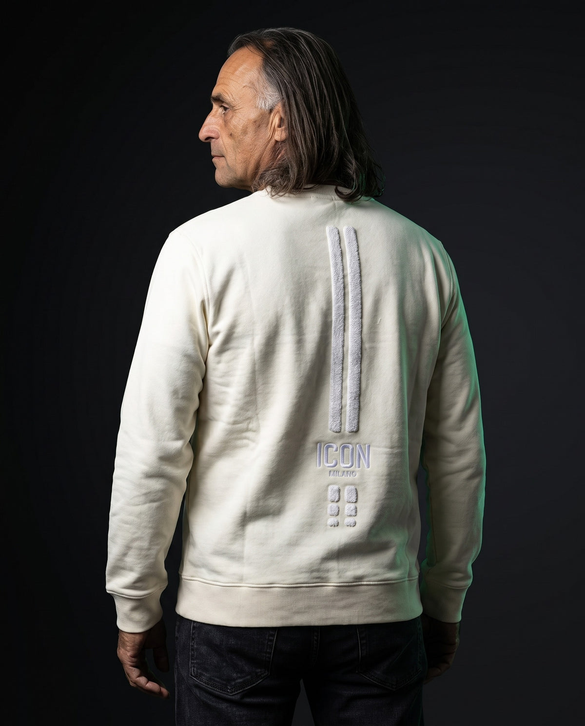 Icon Milano Pullover - Punto in Weiß, Rückseite mit Chenille-Streifen