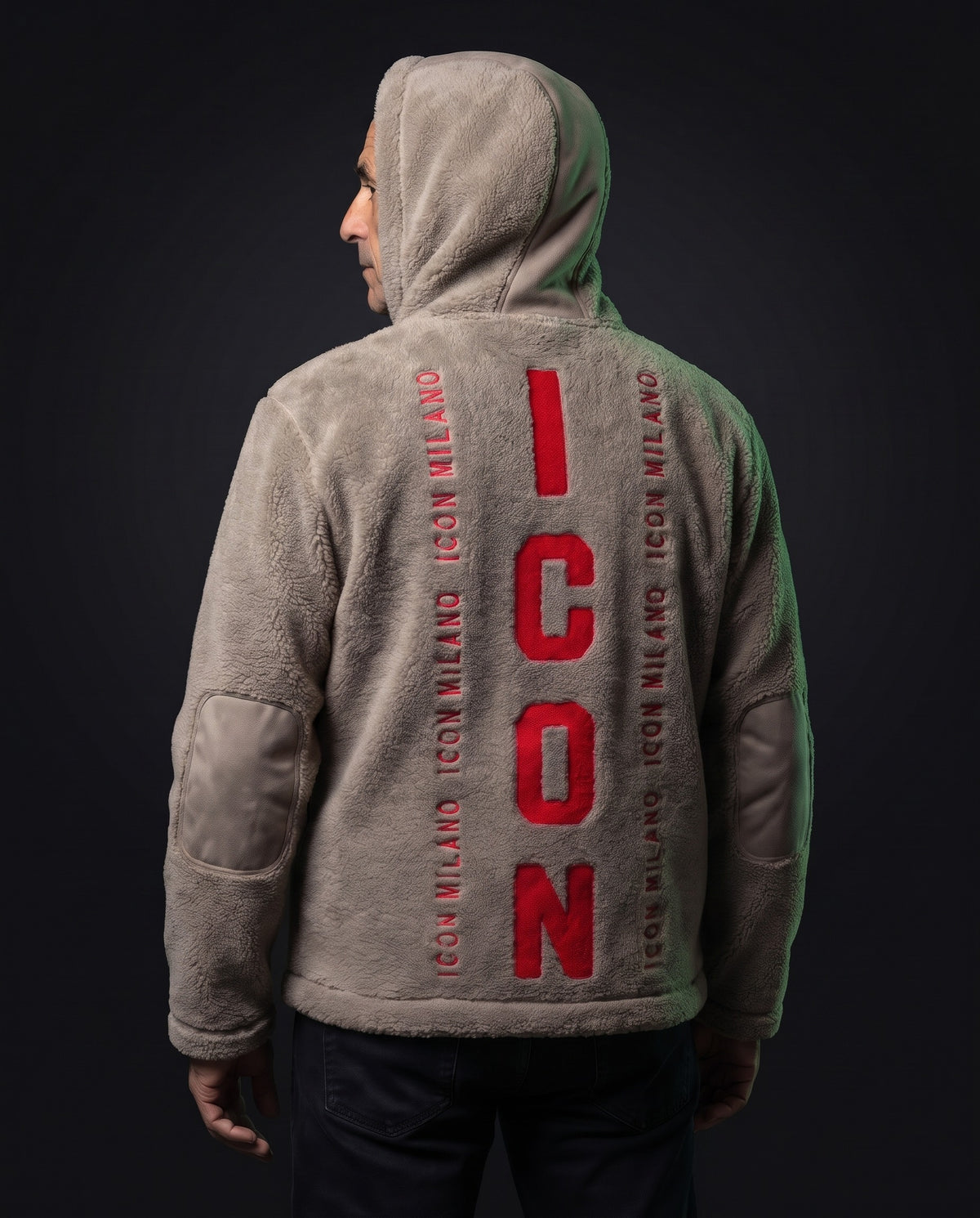 Icon Milano Jacke - Colonna in Beige, Rücken mit ICON-Stickerei