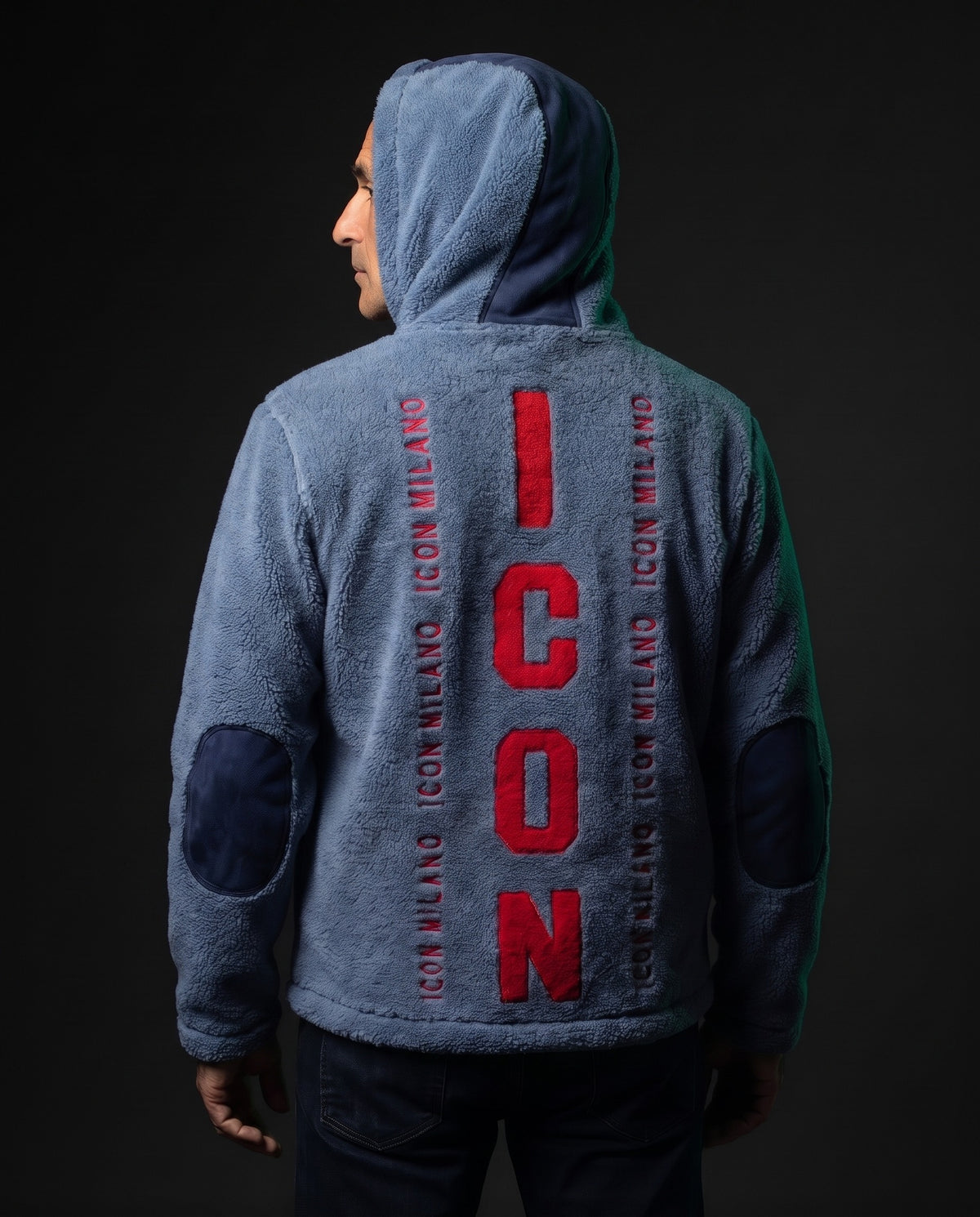 Icon Milano Jacke - Colonna in Blau, Rücken mit ICON-Stickerei
