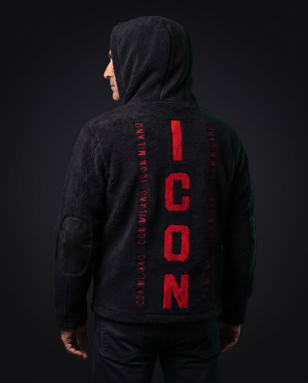 Icon Milano Jacke - Colonna in Schwarz, Rücken mit ICON-Stickerei