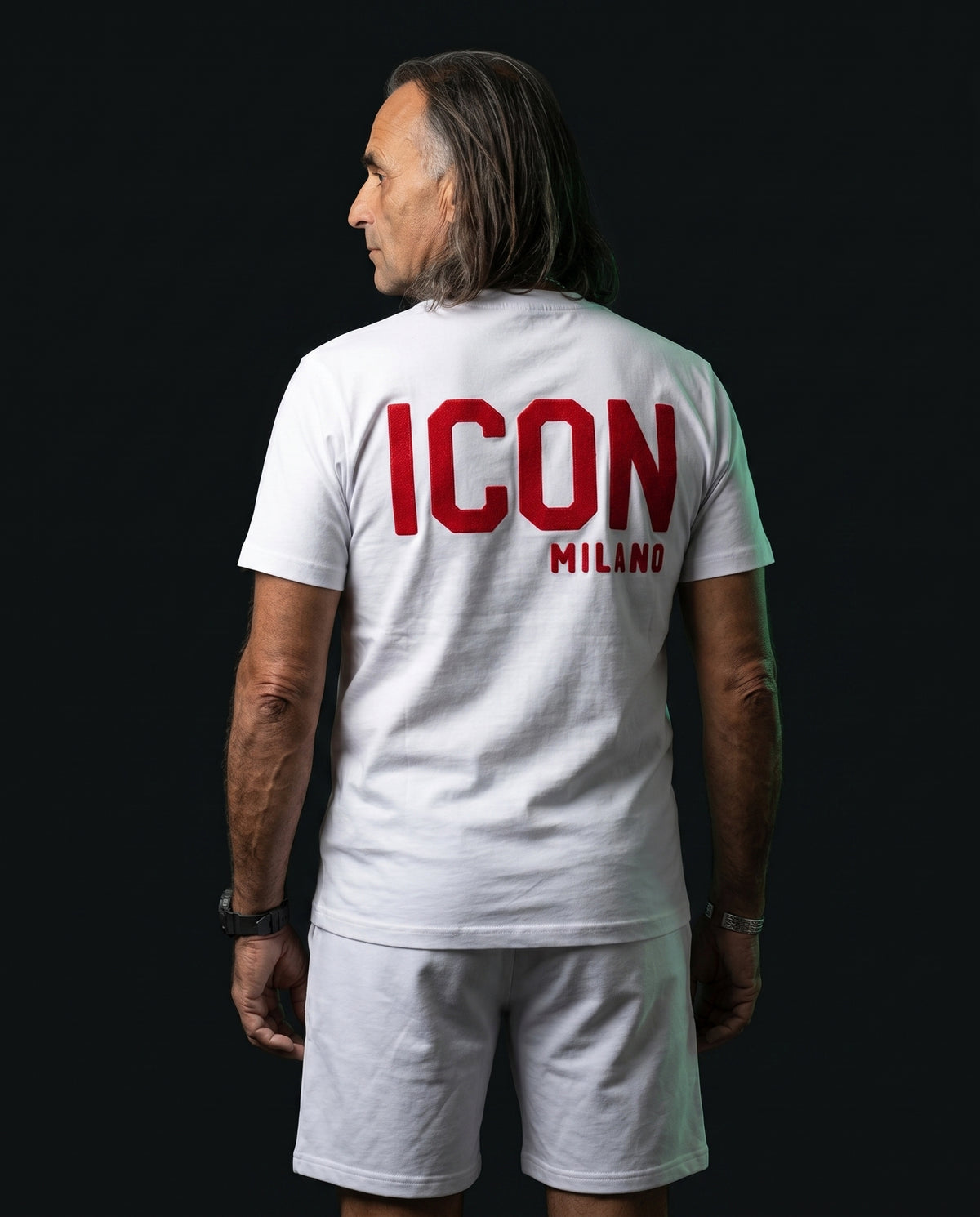 Icon Milano Set Audace Weiss – Rückenansicht mit rotem ICON-Schriftzug