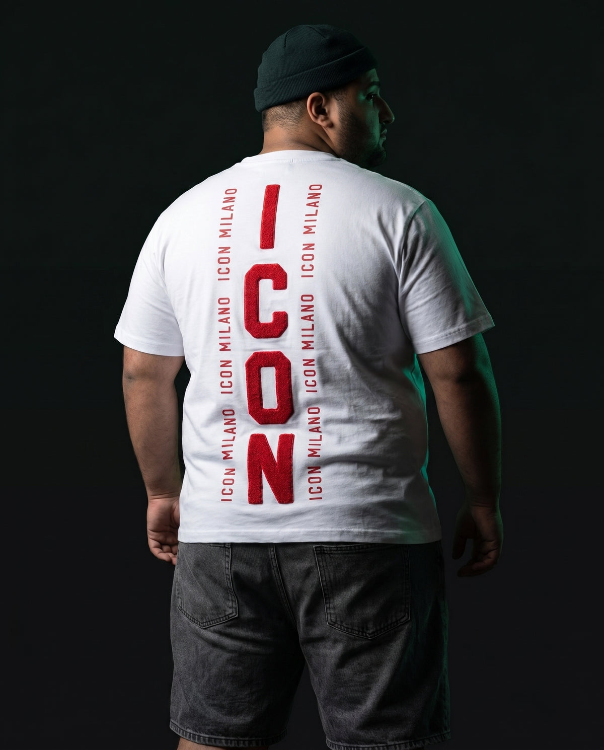Icon Milano T-Shirt Filo Rosso Weiss – Rückenansicht mit rotem Chenille-ICON